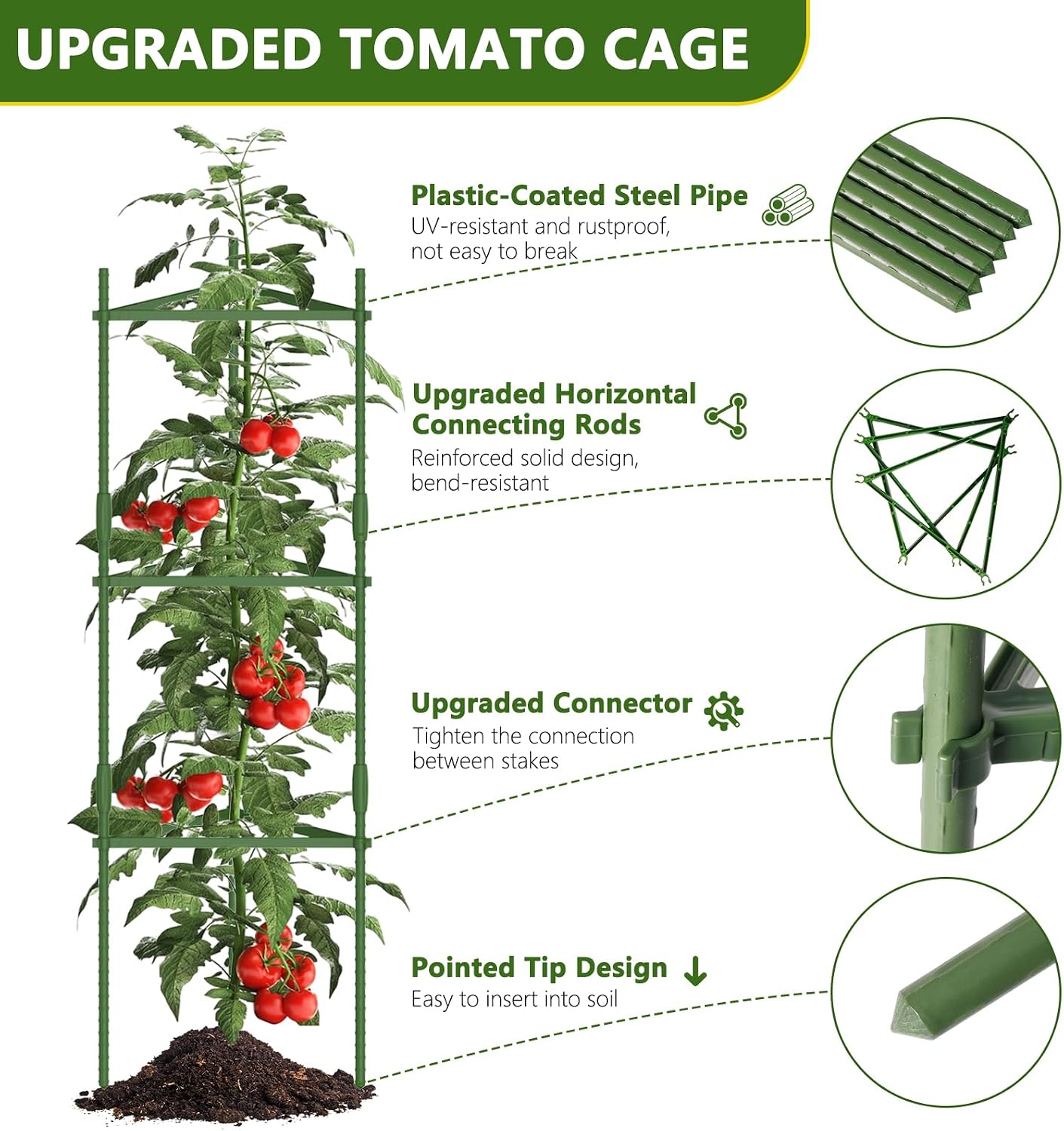 Detalle 2 de Ergohortus TPA0201 Tomato Plant Support Cages, Adjustable 47-inch, Set of 3