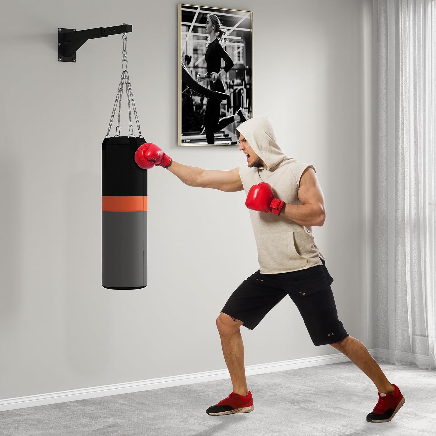 Thumbnail 1 de SPORTNOW Support mural sac de boxe 60kg