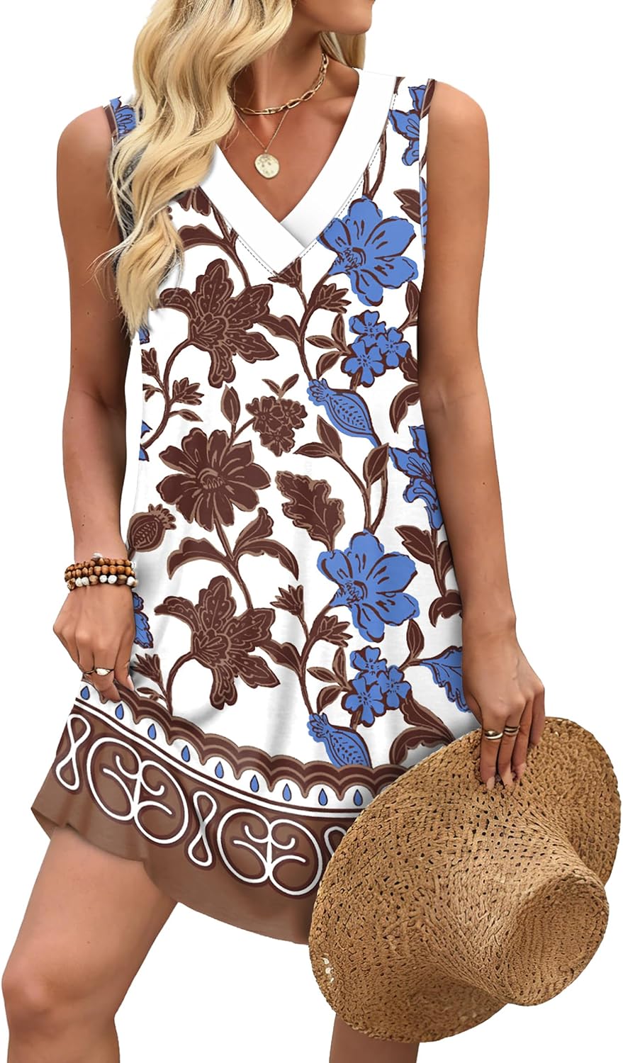 Detalle 2 de WIHOLL Summer Dress for Women – Floral & Solid A-Line Sundress for Beach, Vacation, and Travel