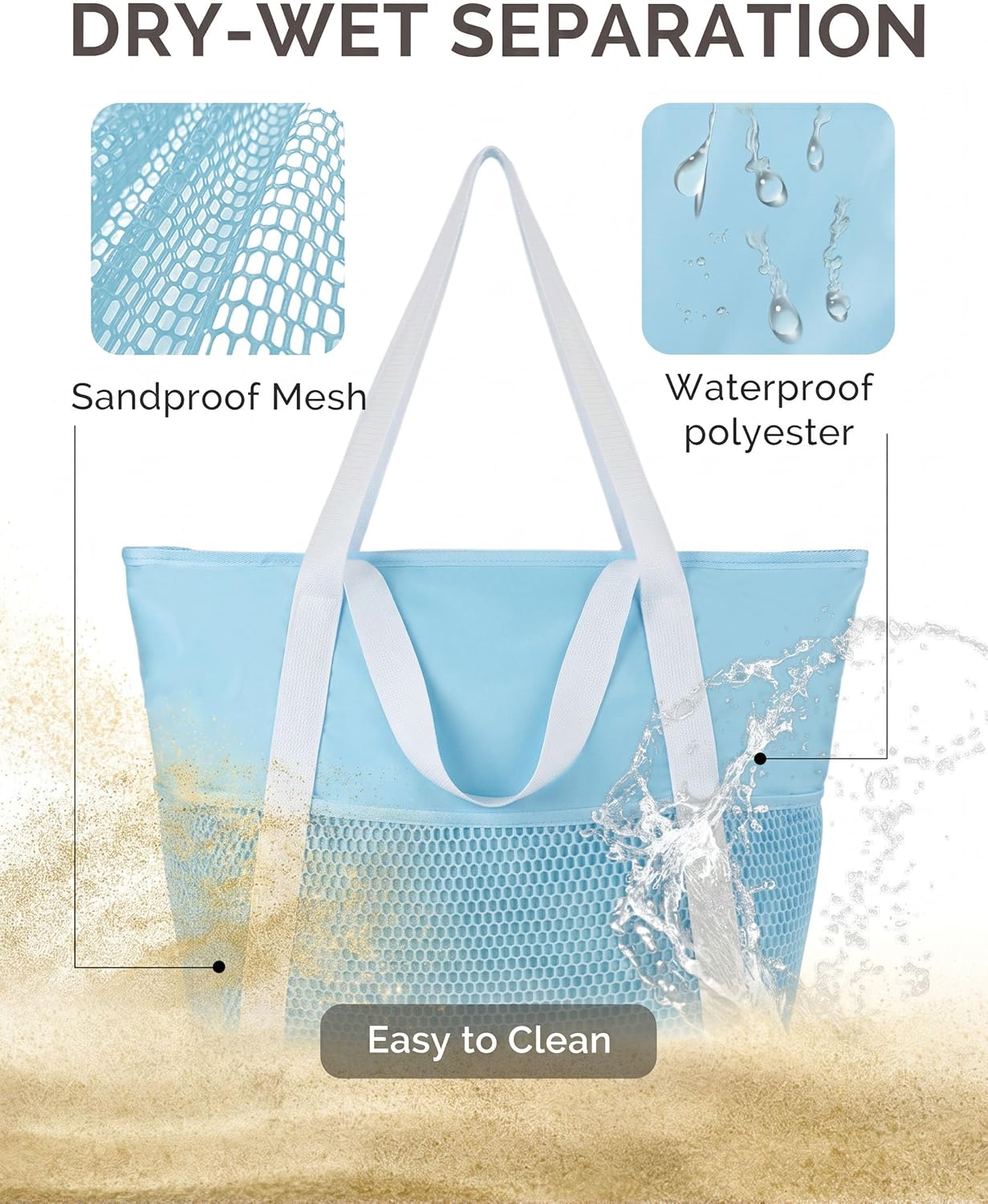 Thumbnail 2 de HOMESPON Beach Tote Bag for Women with Zip and Pockets – Large Waterproof Mesh Travel Handbag