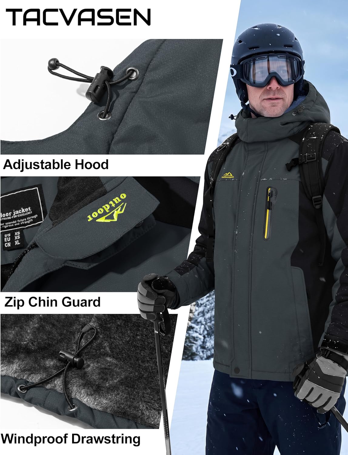 Thumbnail 5 de TACVASEN Men's Winter Ski Jacket Waterproof Hooded