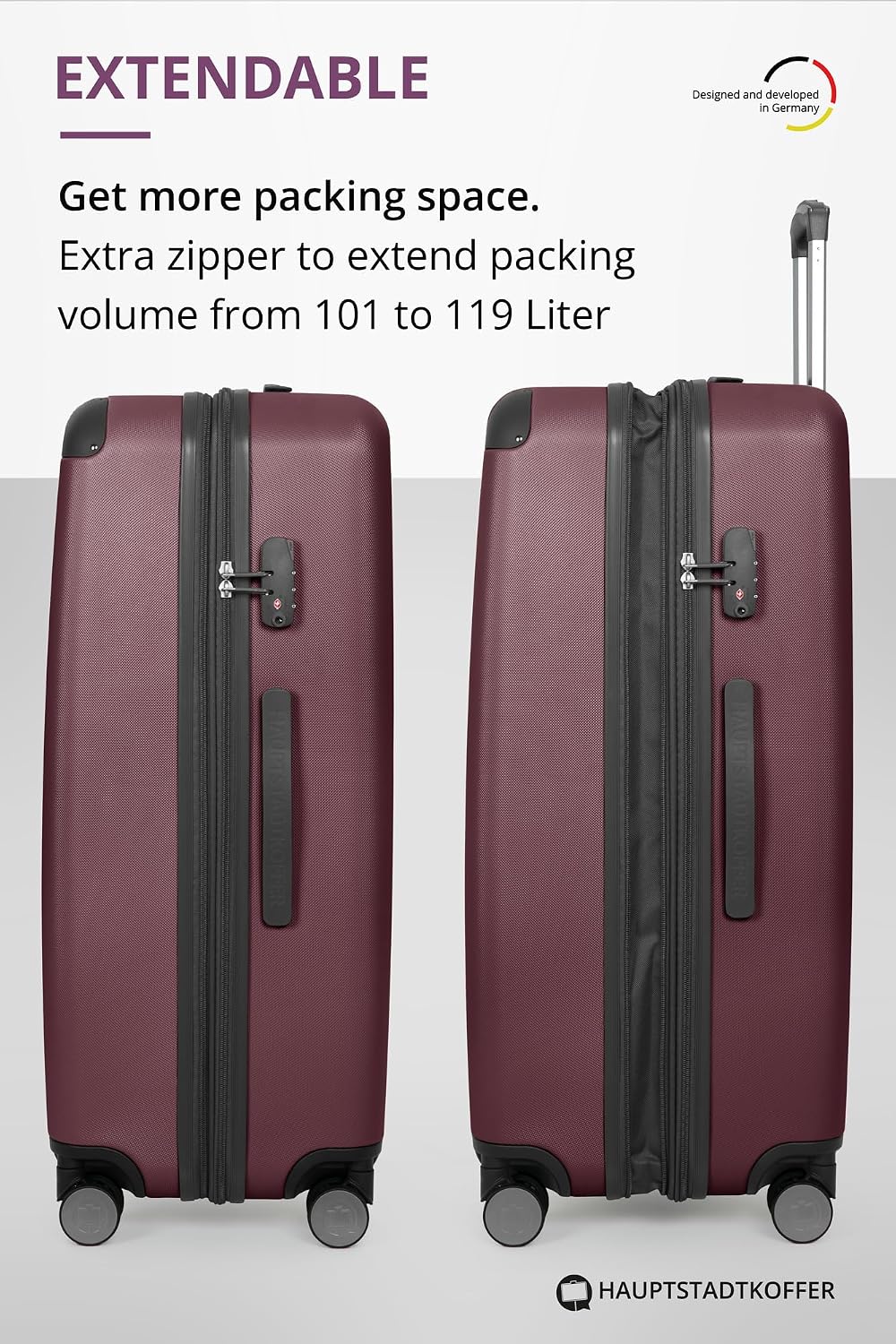 Detalle de Hauptstadtkoffer Spree Großer Hartschalen-Trolley 75 cm – 119 Liter, TSA, 4 Doppelrollen, Volumenerweiterung