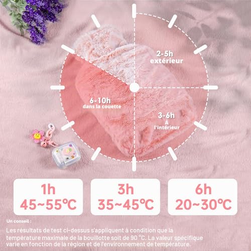 Detalle de BOLEi Bouillotte Avec Housse 2L — Rose, étanche, avec poche Kangourou