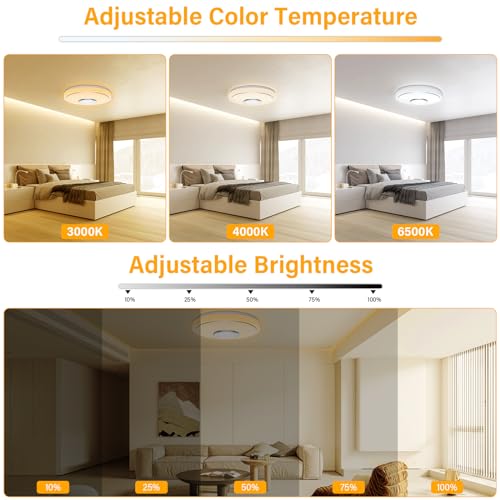Detalle de OGVDOE Lámpara de Techo LED Regulable 48W con Bluetooth, RGB y Altavoz — Plafón Ø30 cm