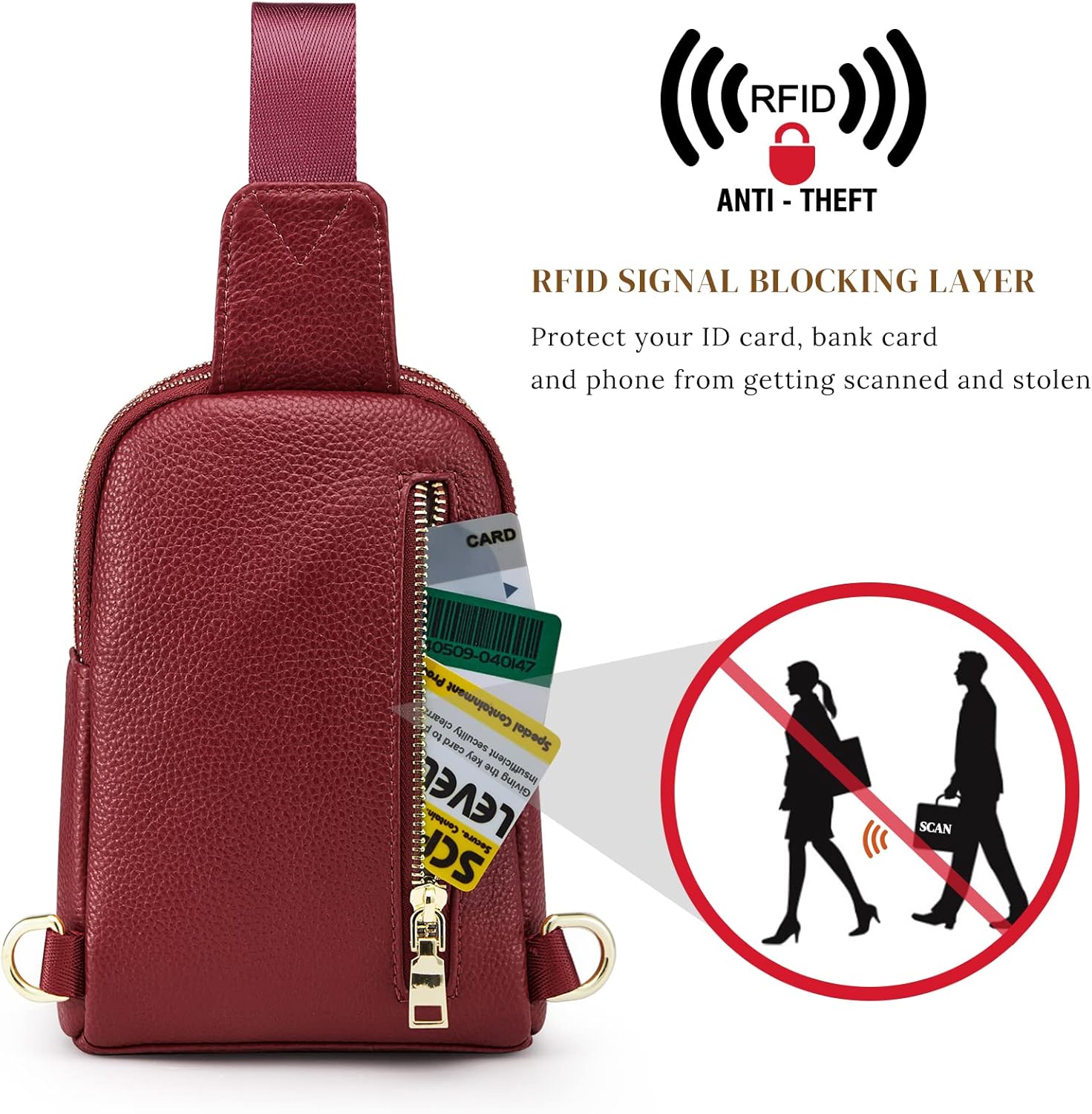Thumbnail 3 de S-ZONE Leather Crossbody Sling Bag with RFID Blocking – Small/Medium (Unisex)