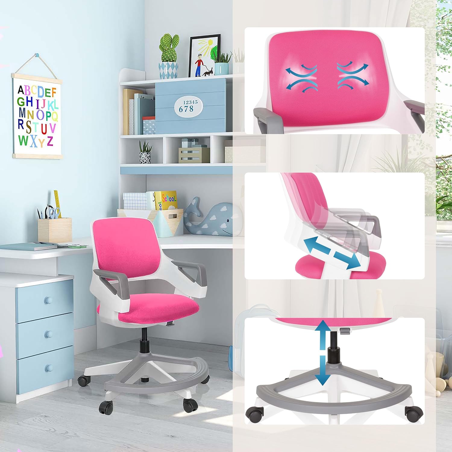 Detalle 2 de HJH Office 640480 Sedia da Ufficio Girevole per Bambini KID FLEX: comfort e regolazioni per crescere con loro