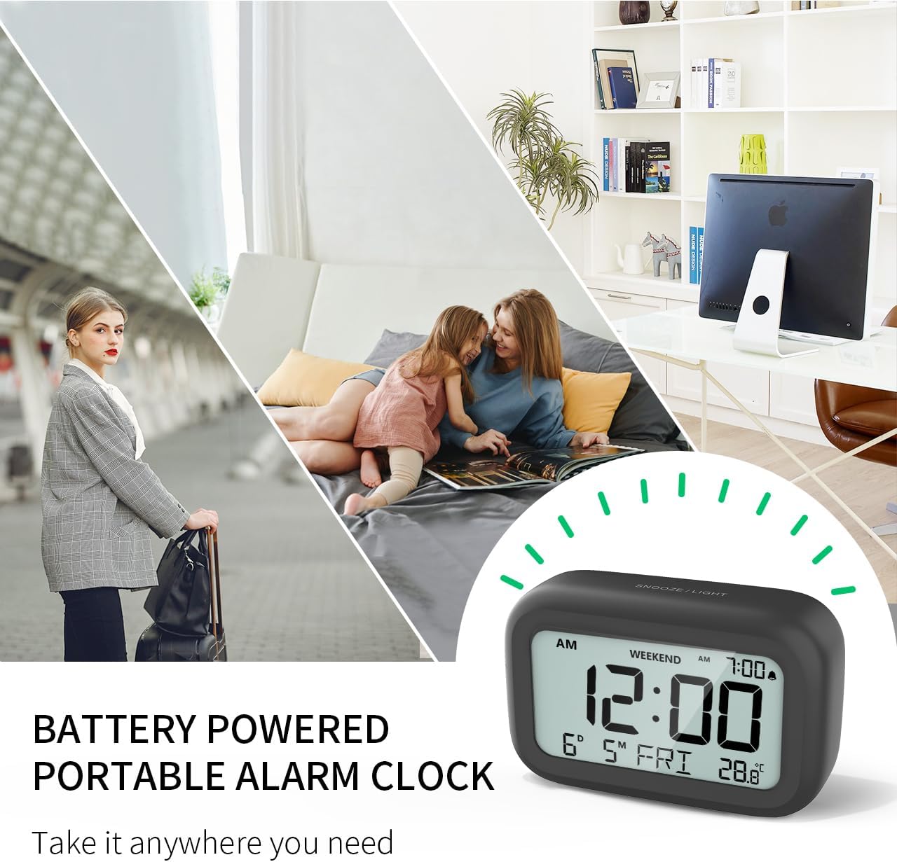 Thumbnail 5 de DOOMAY Digital Alarm Clock Bedside – Battery-Powered, LCD Display with Snooze and Weekend Mode