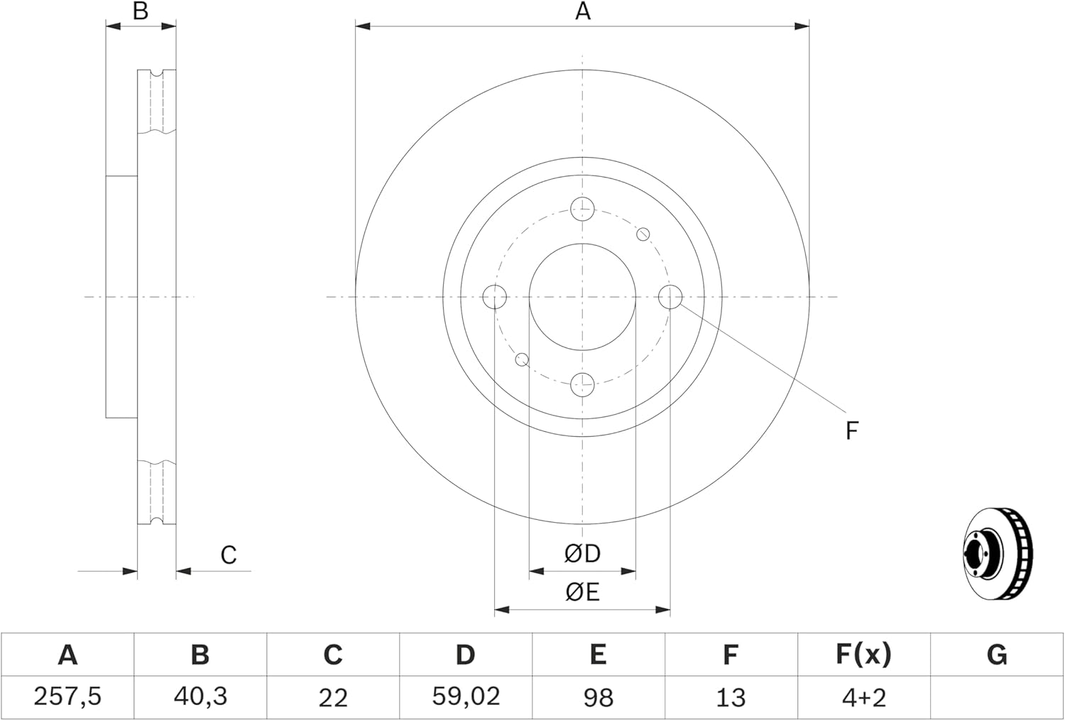 Thumbnail 1 de BOSCH Set dischi freno BD557 anteriori ventilati da 257,2 mm (2 dischi) conformi ECE-R90