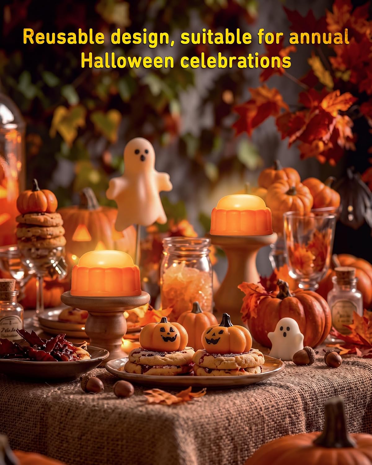 Detalle de AMAGIC CLTY Pumpkin LED Tealights, 2-Pack with Remote, Flicker and Timer