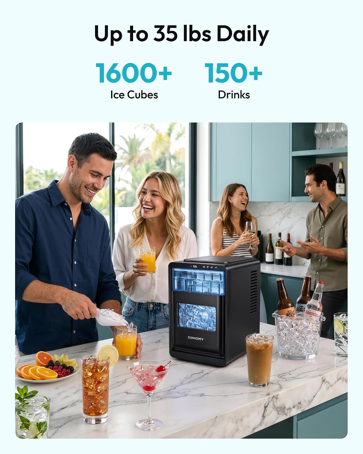 Detalle de EUHOMY IM018-LBS-USEH Crescent Ice Maker, 16 Cubes in 12 Minutes, Adjustable Thickness