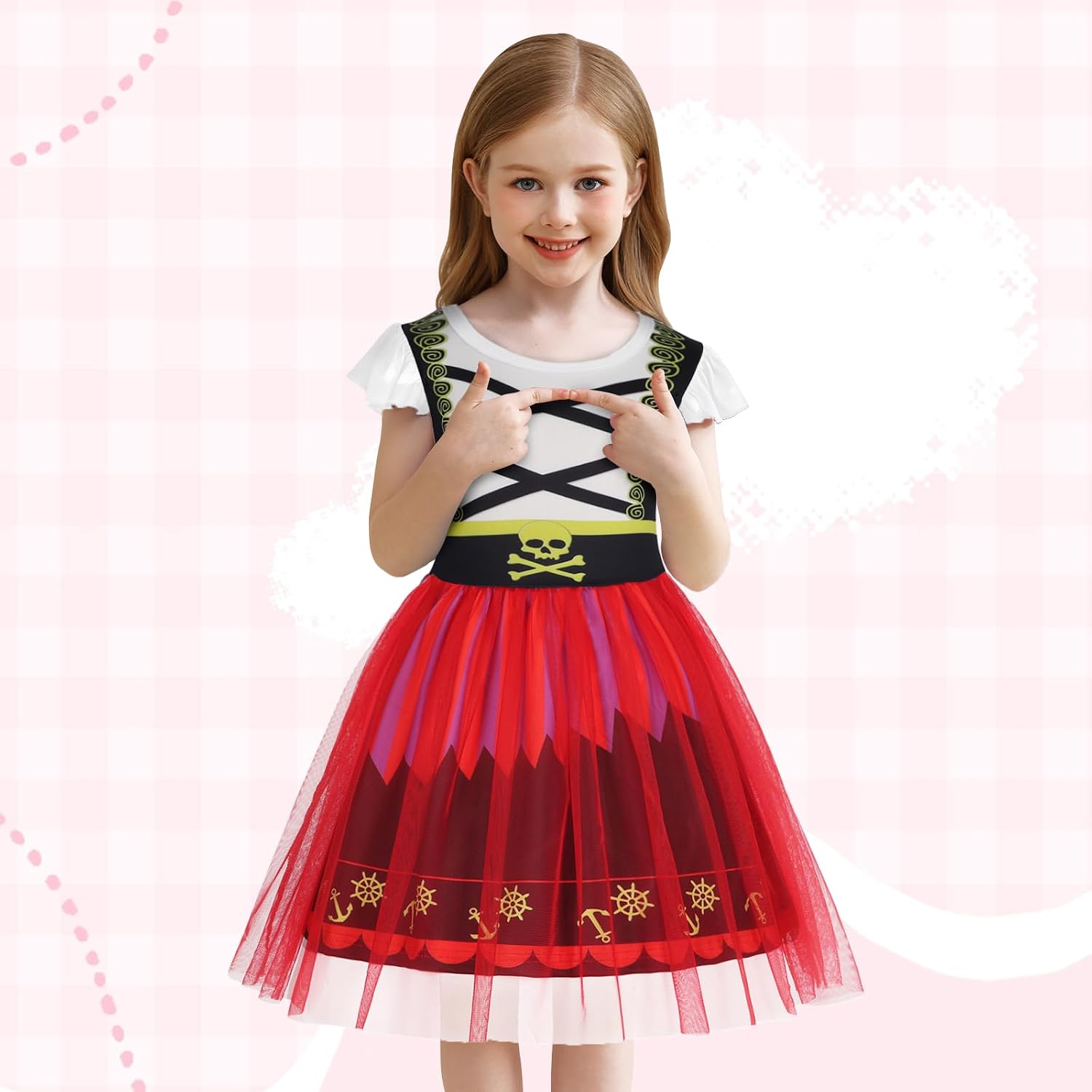 Detalle de Girls Pirate Costume Tulle Dress with Flutter Sleeves and A-Line Skirt