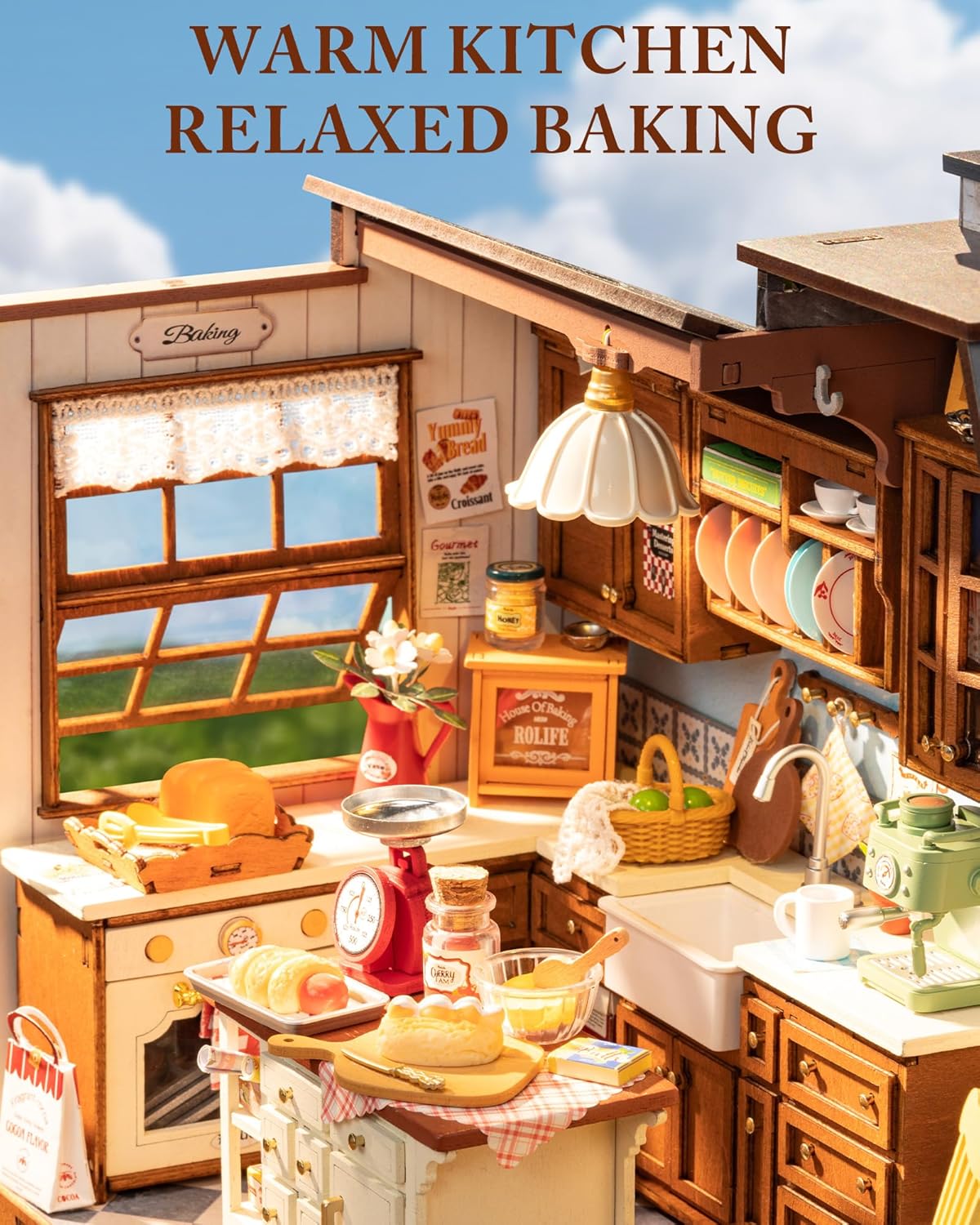 Detalle de Rolife Maison de Poupée Cuisine de Boulangerie – Kit DIY miniatures avec éclairage