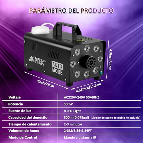 Thumbnail 3 de AGPTEK Máquina de Humo 2000CFM con 8 LED y mando inalámbrico para fiestas