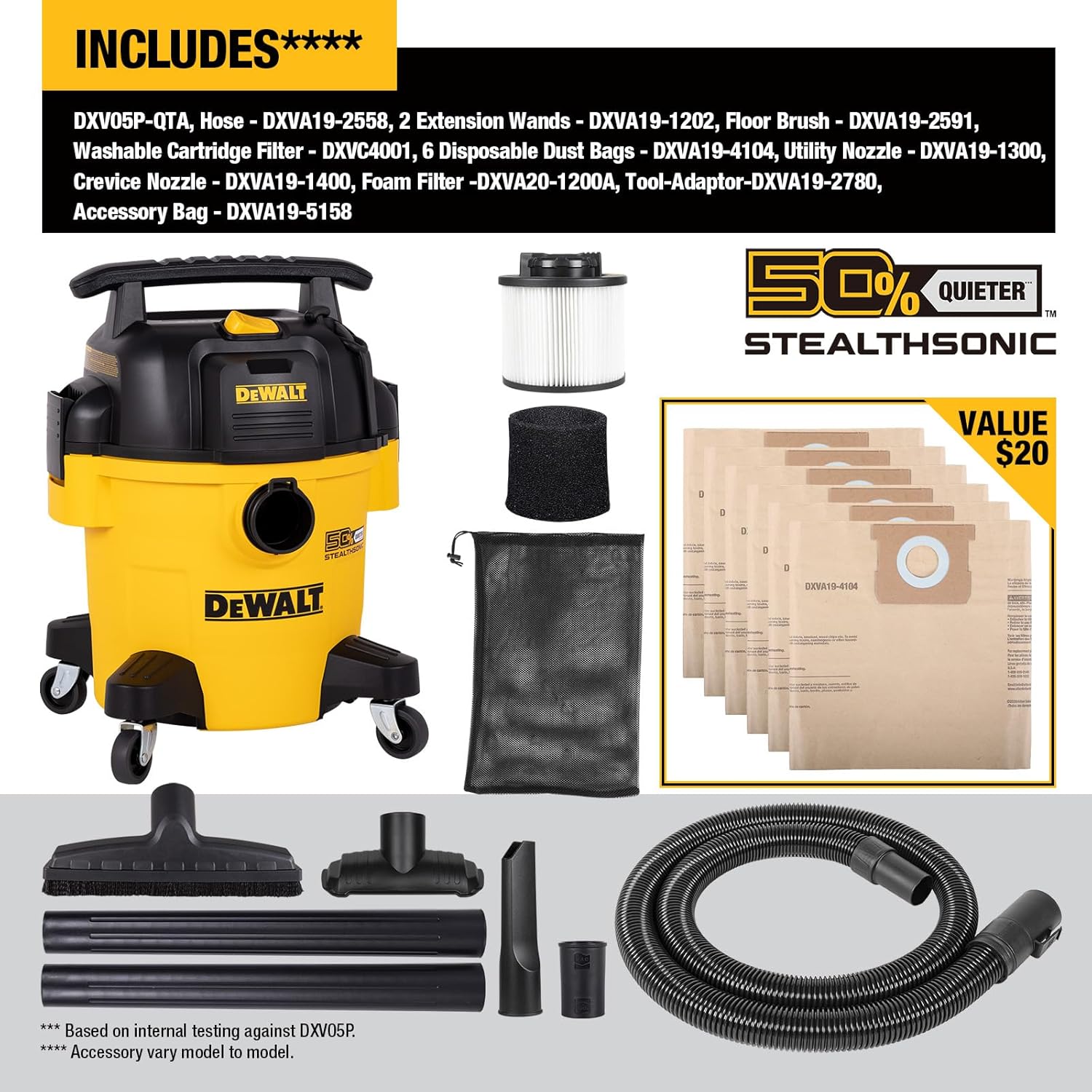 Thumbnail 1 de DEWALT DXV05P-QTA Stealthsonic 5-Gallon Wet/Dry Shop Vacuum, 4 Peak HP