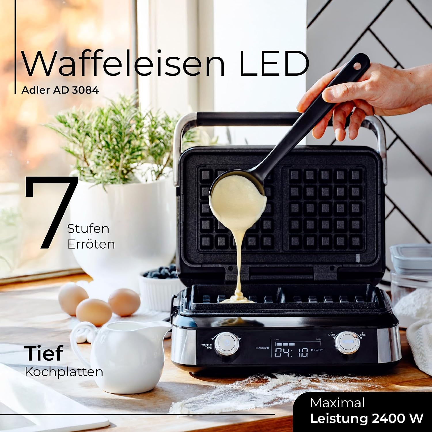 Detalle de ADLER EUROPE gofrownica 1600 W z wyświetlaczem LED i 5 programami