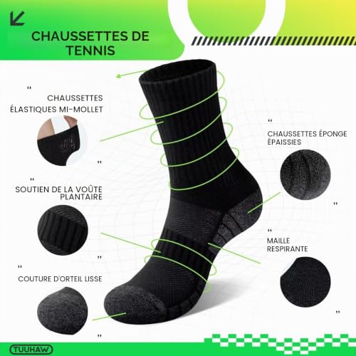 Detalle 2 de TUUHAW Chaussettes Homme 39-42 Noires – Chaussettes de sport polyvalentes TUUHAW