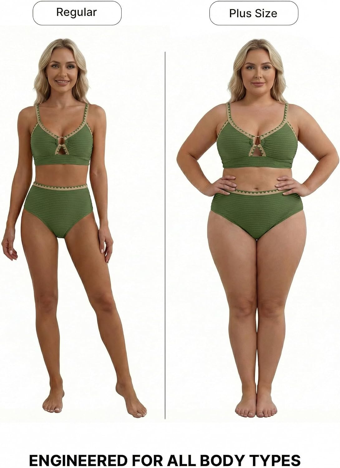 Detalle 2 de Herseas Women's Textured Bikini Sets with O Ring Detail and High Waisted Bottom