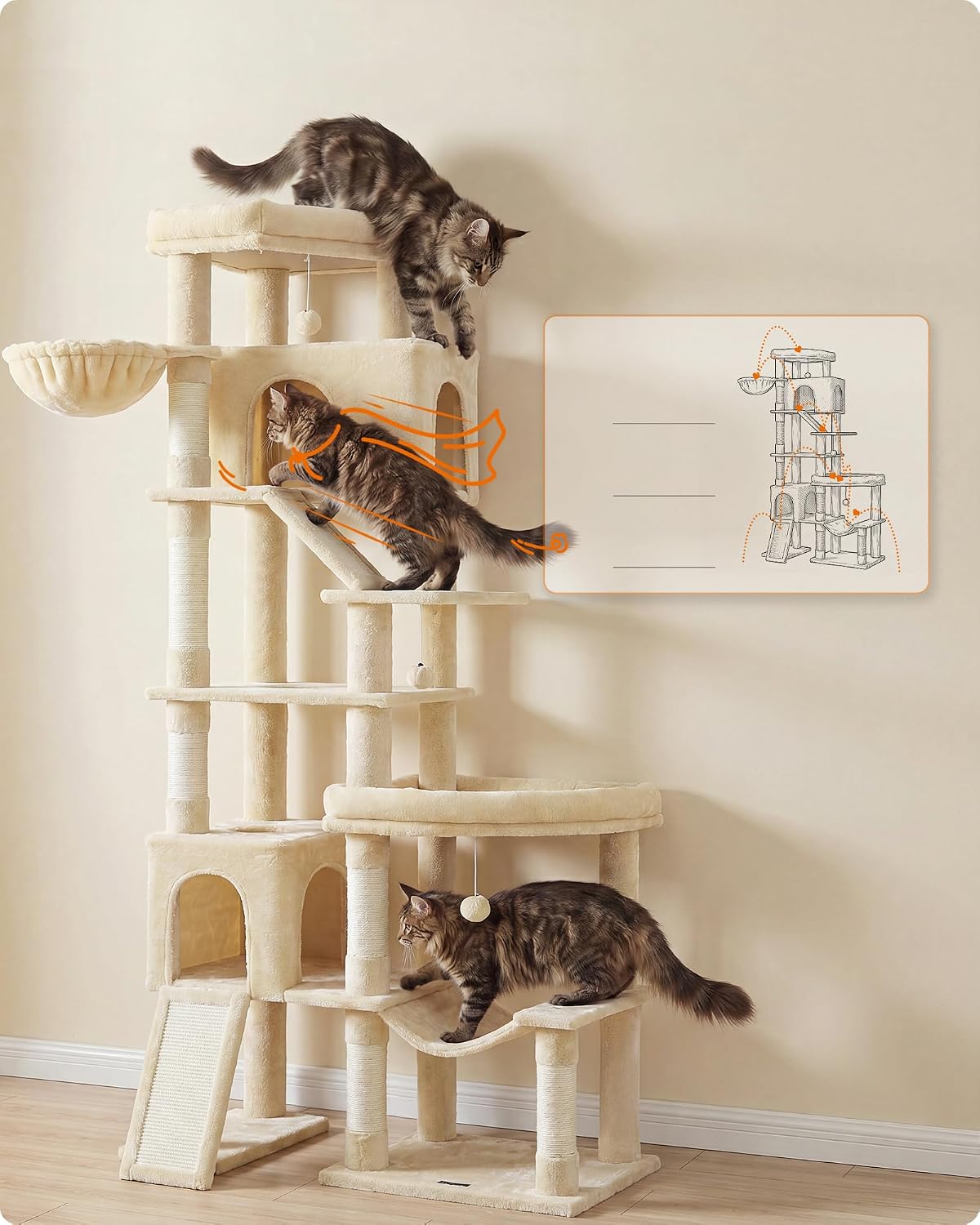 Thumbnail 4 de FEANDREA PCT020Y101 Cat Tree, 202 cm XXL Tower with Sisal Scratching Posts