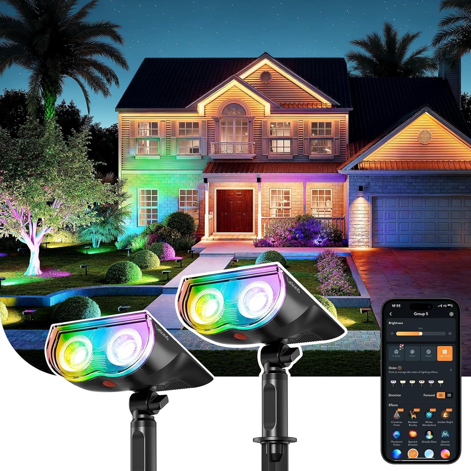 Detalle de Linkind Lampes solaires extérieures RGBTW avec synchronisation musicale (IP67) – lot de 2