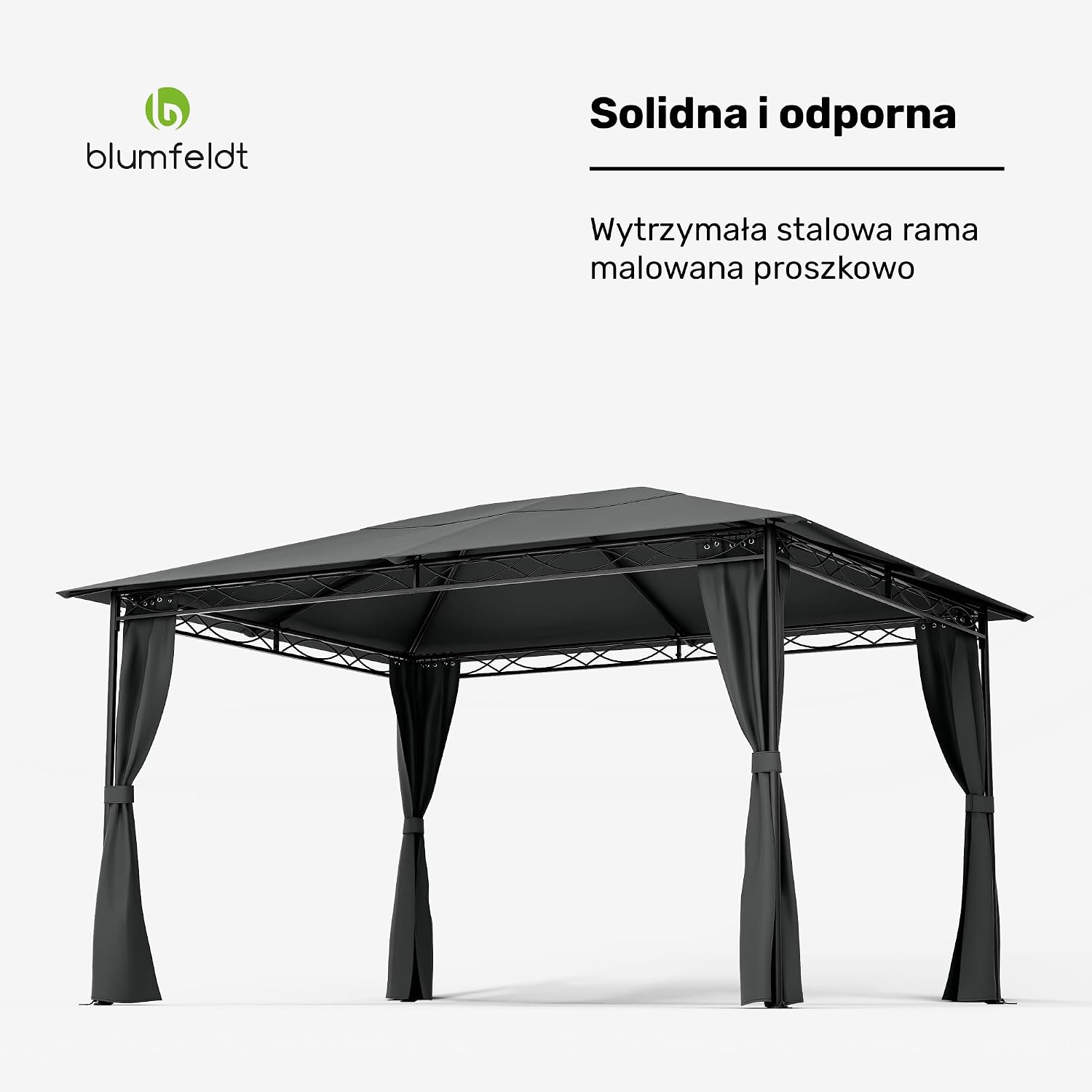 Detalle de Blumfeldt Mondo 3x4 – pawilon ogrodowy z metalową ramą i zasłonami