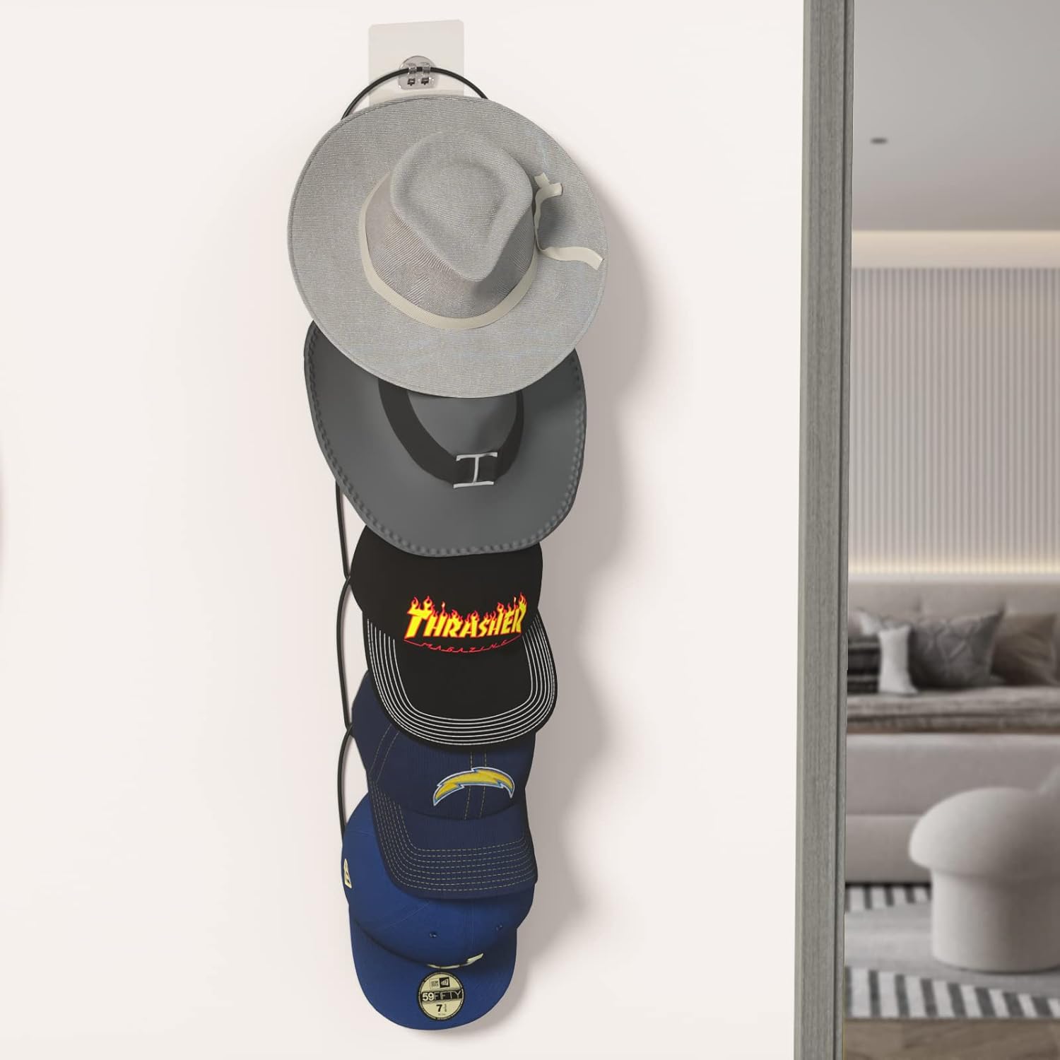 Detalle 2 de Hikinlichi Hut Organizer Holder – 10er-Set, robustes Metall, Tür-/Wandhaken inklusive, Aufbewahrung für Hüte, Mützen, Schals, Taschen