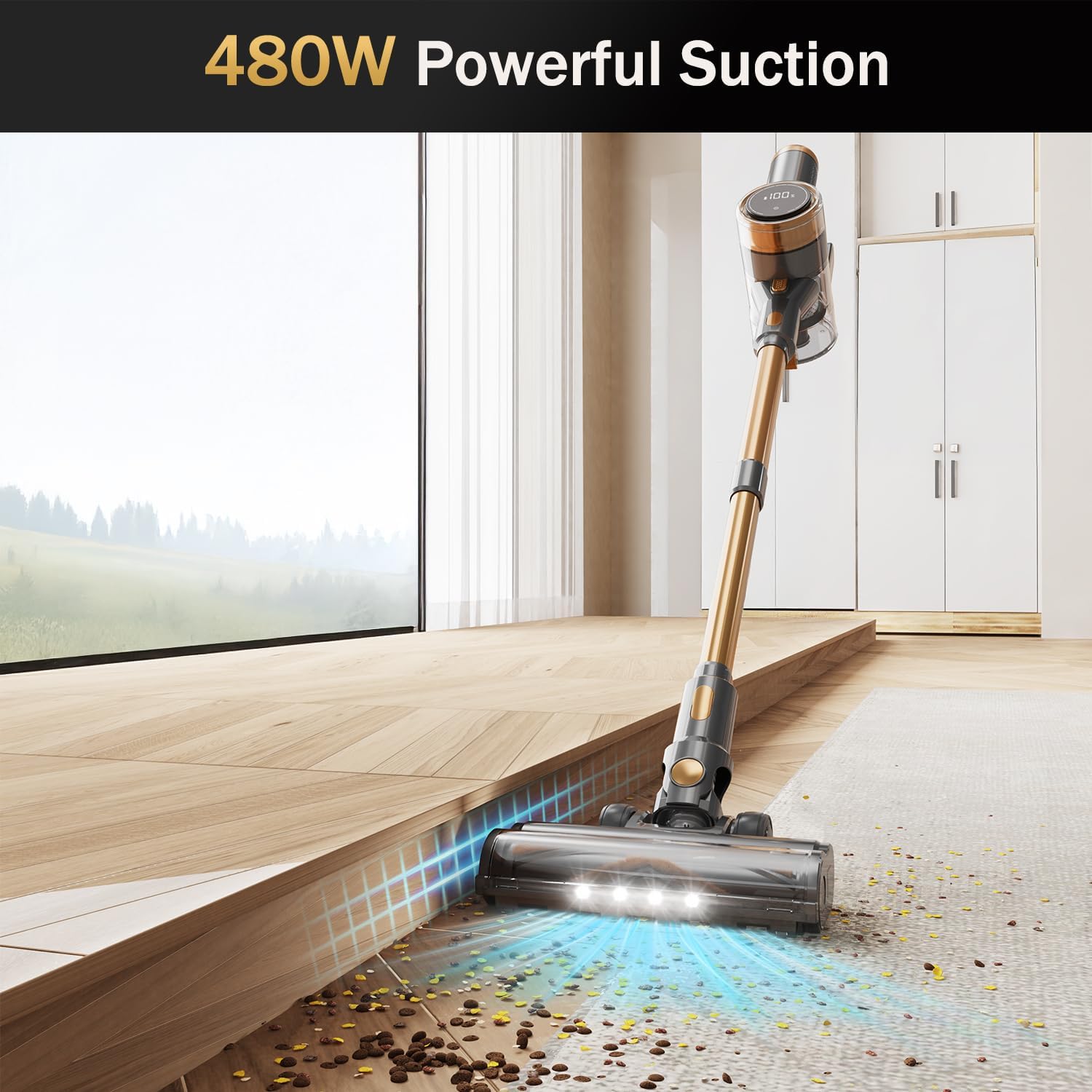Detalle 2 de NuYupo DHC100 Cordless Stick Vacuum Cleaner (10-in-1) with 45-minute runtime and touch screen (Gold)