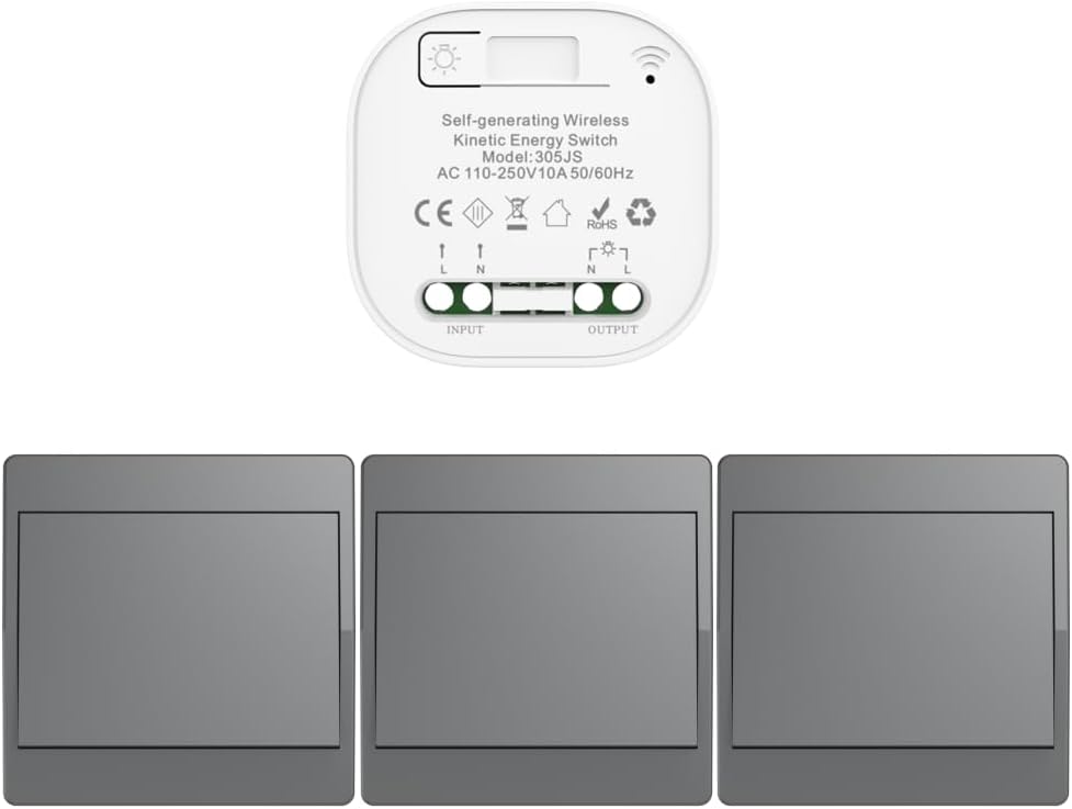 Detalle de Cerhot 301V305 Gray draadloze kinetische lichtschakelaar, batterijloos met 433 MHz RF