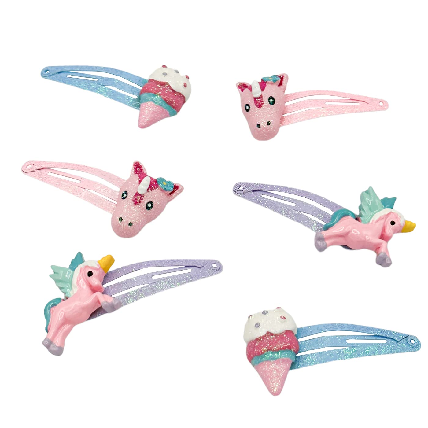 Detalle de Haarallerliebst Haarspangen Set für Kinder – 6 Stück Einhorn & Eis mit Glitzer, Aufbewahrungsbox weiss