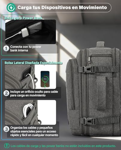 Thumbnail 6 de Mochila VANKEV de cabina extensible para viaje: 32–40 L, 45x36x20–25 cm, 15,6'' portátil