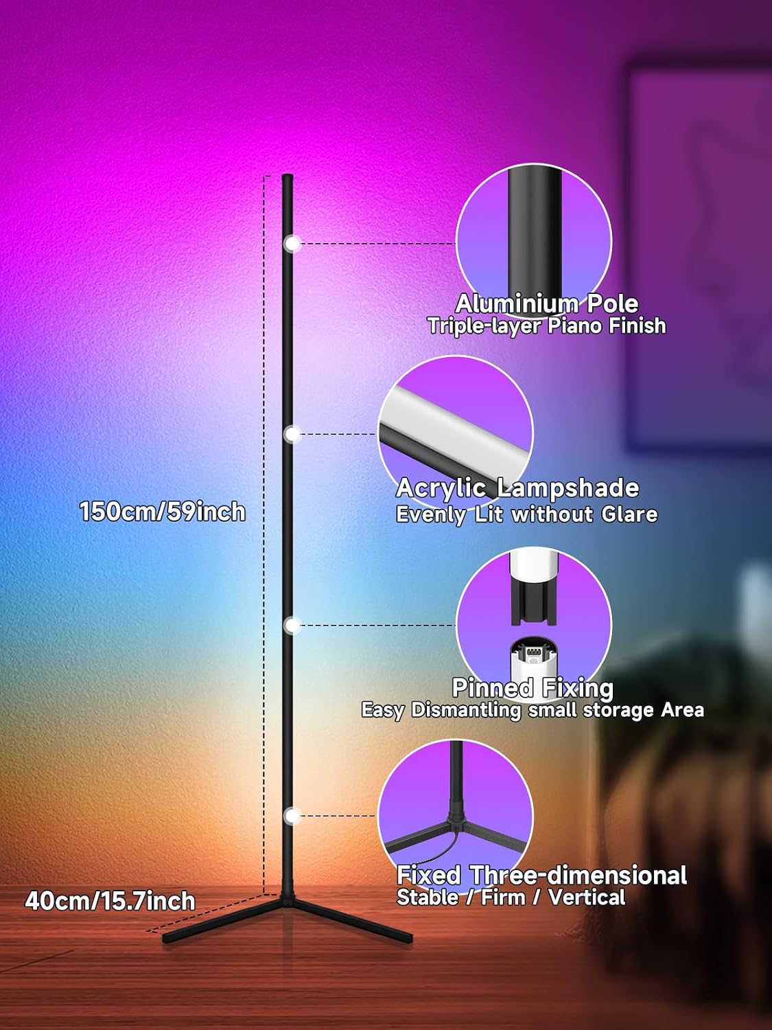 Thumbnail 4 de GIPOYENT Corner Floor Lamp 16 million colours