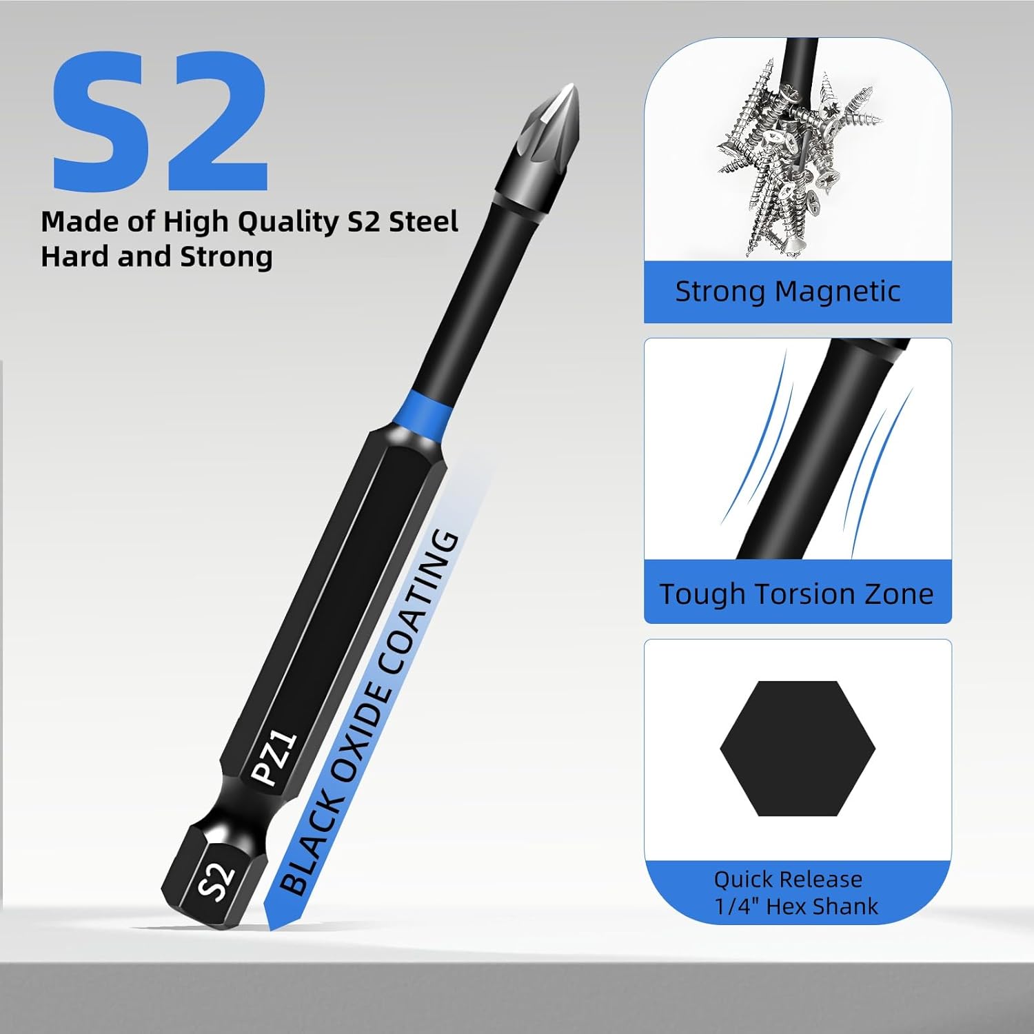 Thumbnail 6 de KASAFE 10 Pcs Long PZ2/PH2 Magnetic Impact Screwdriver Bits – S2 Steel, 1/4" Hex