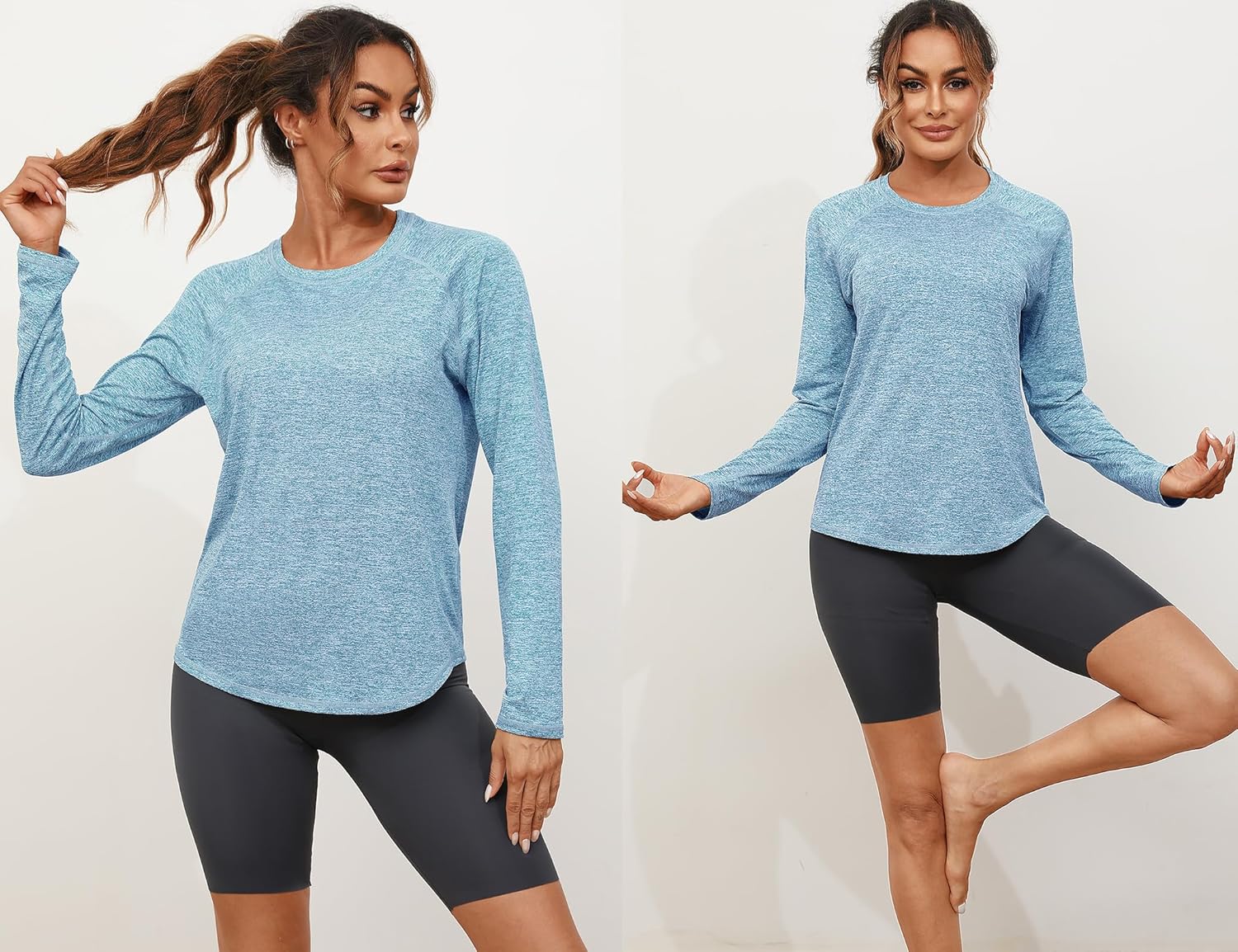 Detalle de Gyabnw Sport Langarmshirt Damen – atmungsaktives Funktionsshirt für Fitness, Yoga und Outdoor