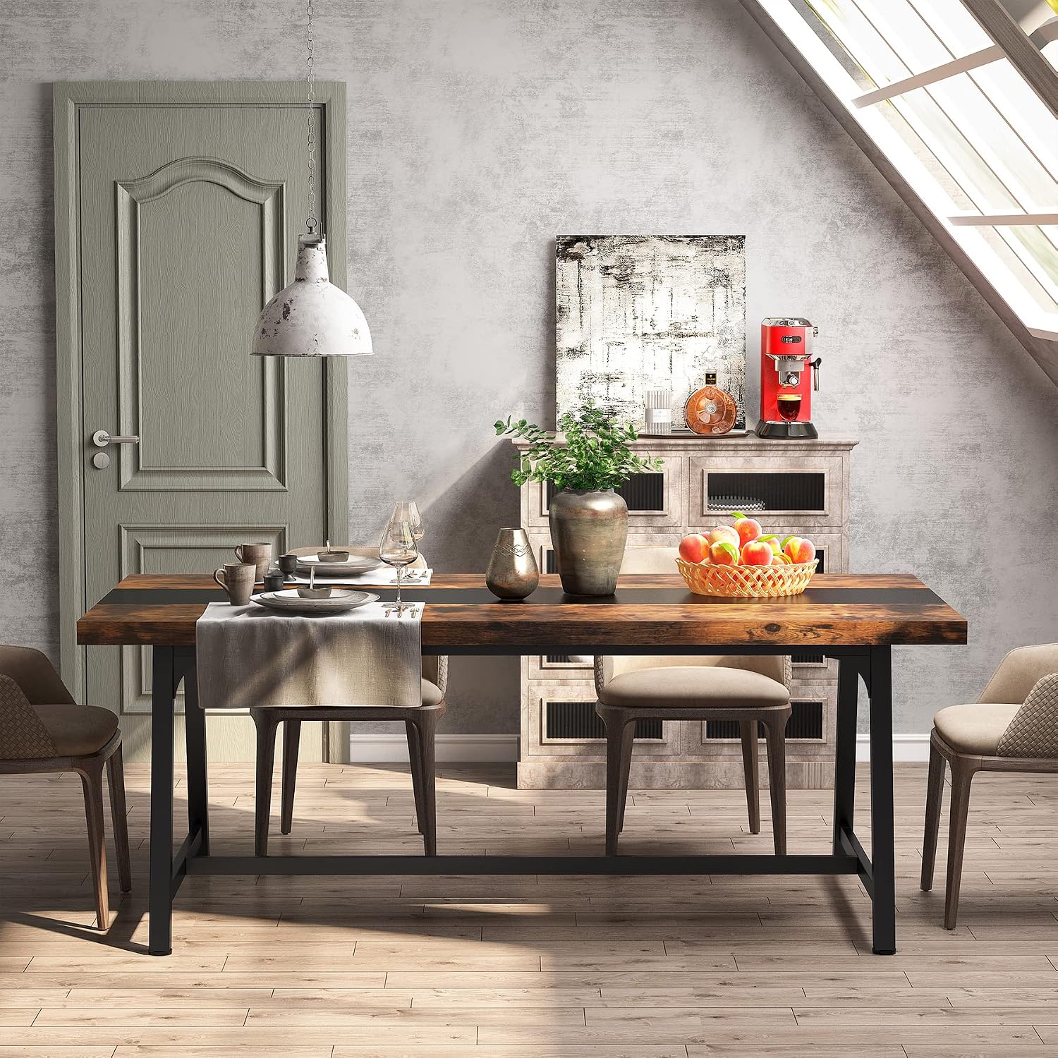 Detalle 2 de LITTLE TREE FSF16 70.87-Inch Dining Table, Rustic Brown, Metal Frame