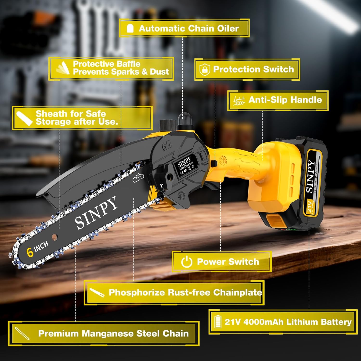 Thumbnail 6 de Mini Motosega a Batteria 880W 6" con 2x4000 mAh 🪚