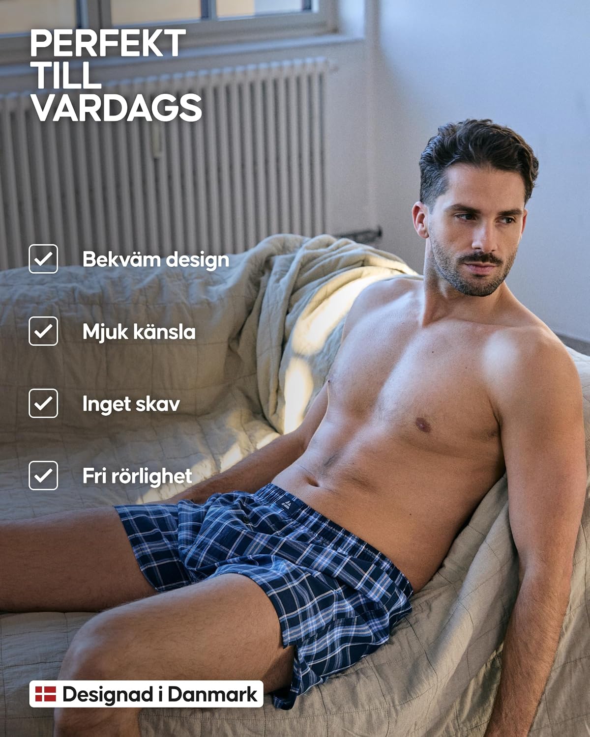 Detalle de DANISH ENDURANCE vävda boxershorts i ekologisk bomull med lös passform