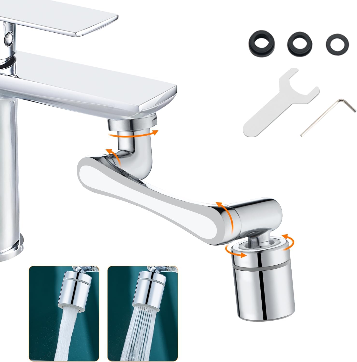Ibergrif Prolunga rubinetto cucina/bagno rotante M91006, aeratore regolabile 1440 con 2 modalità