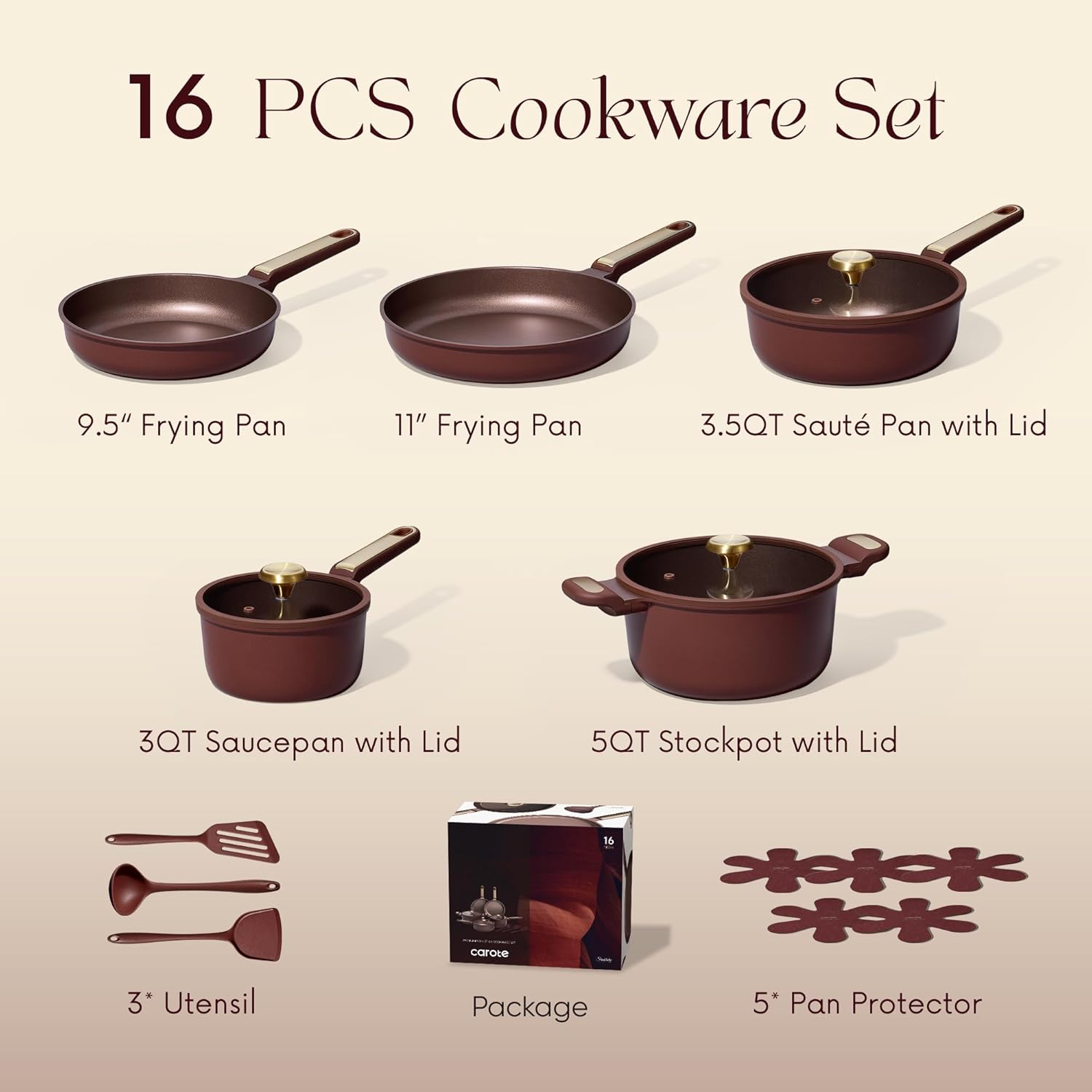 Thumbnail 1 de CAROTE Nonstick Pots and Pans Set (16-Piece) in Wine Red