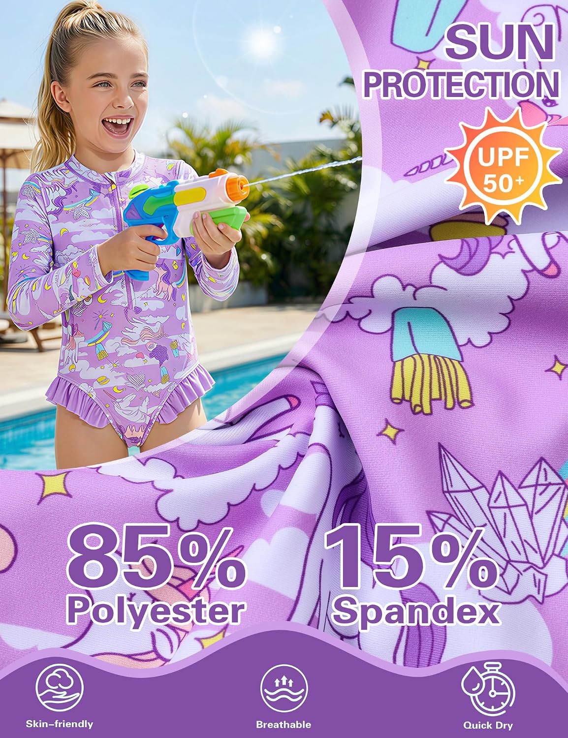 Thumbnail 1 de Girls long sleeve rash guard swimsuit 50+