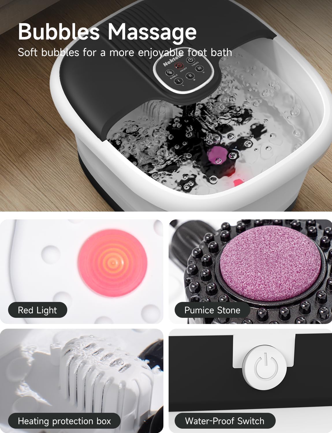 Thumbnail 2 de Nekteck Collapsible Foot Spa Massager with Heat & Remote – Foldable Bubble Foot Bath