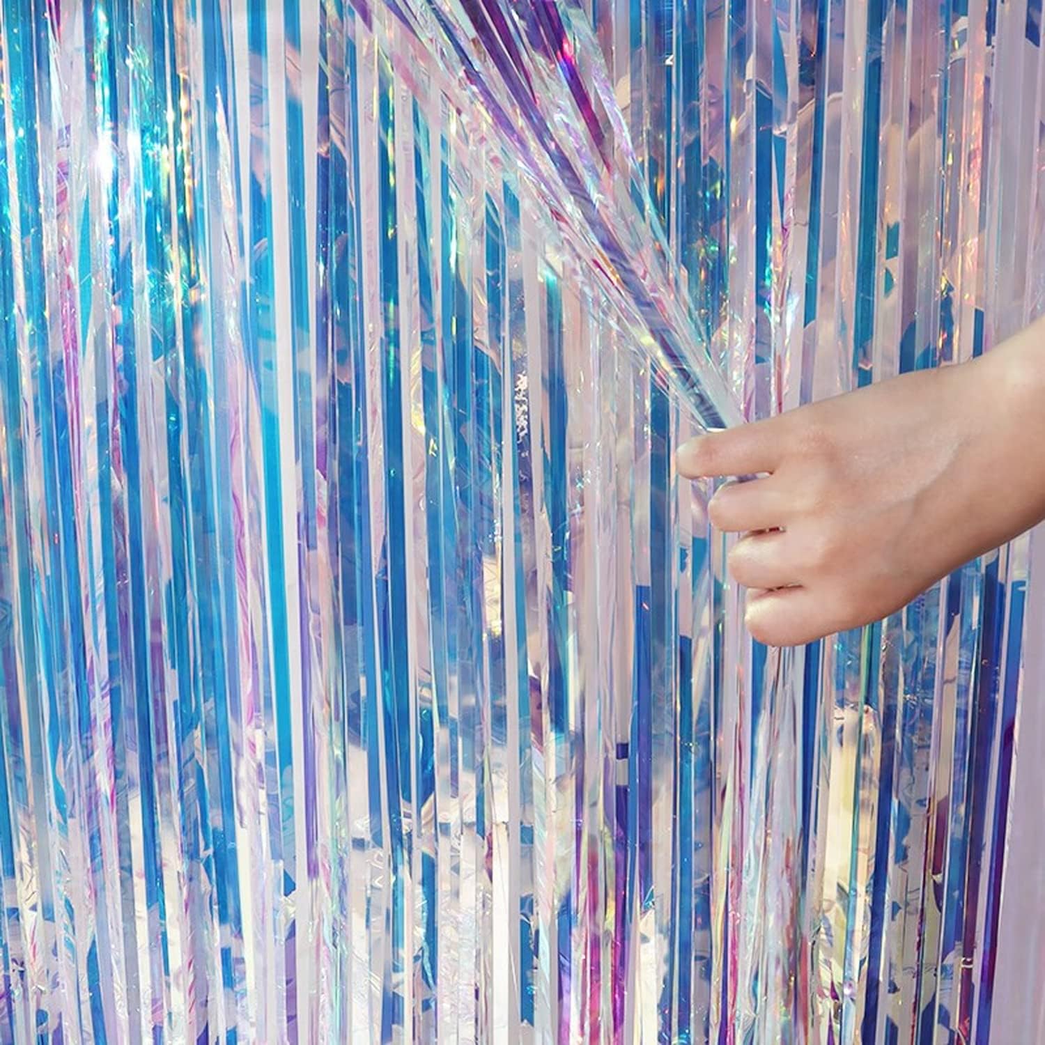 GREATRIL Lametta Vorhang Irisierende Glitzerfolie – 1 Stück, metallischer Party-Hintergrund