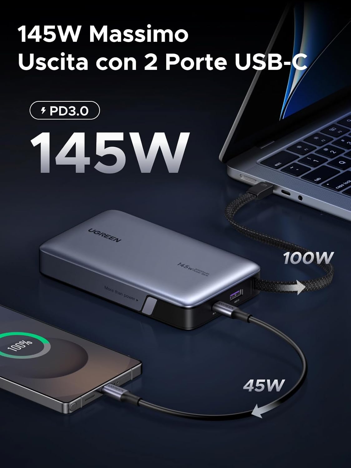 Thumbnail 3 de UGREEN Nexode Power Bank 20000mAh 145W con cavo USB-C integrato