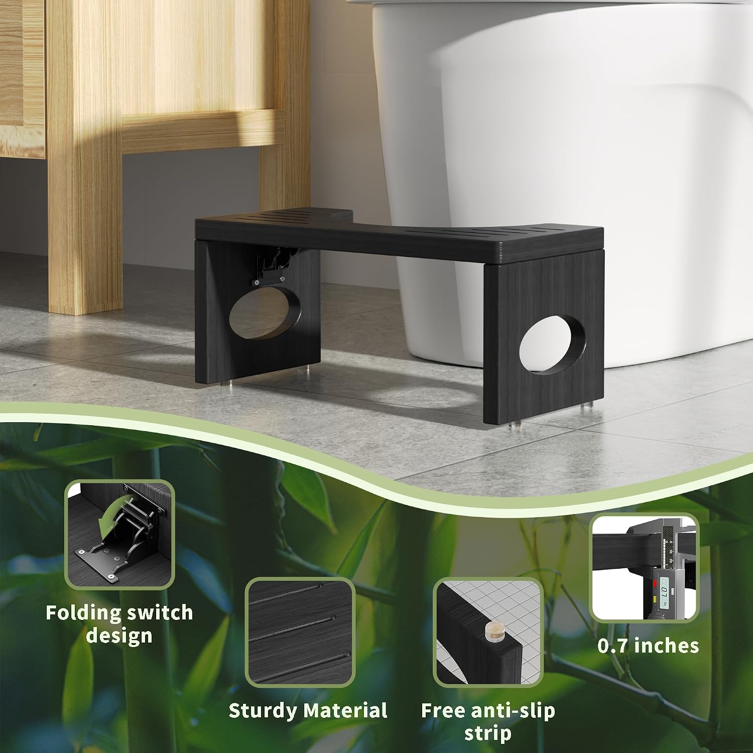 Thumbnail 3 de ROMGUAR Bamboo Toilet Stool 7-Inch