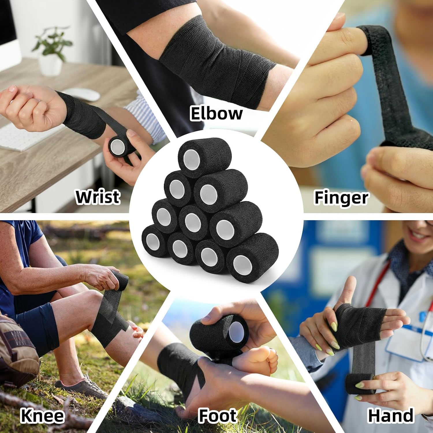 Thumbnail 6 de HONYAO HY-EU-ZNBD-7.5cm-H10 zelfklevende bandage, 10 rollen in zwart