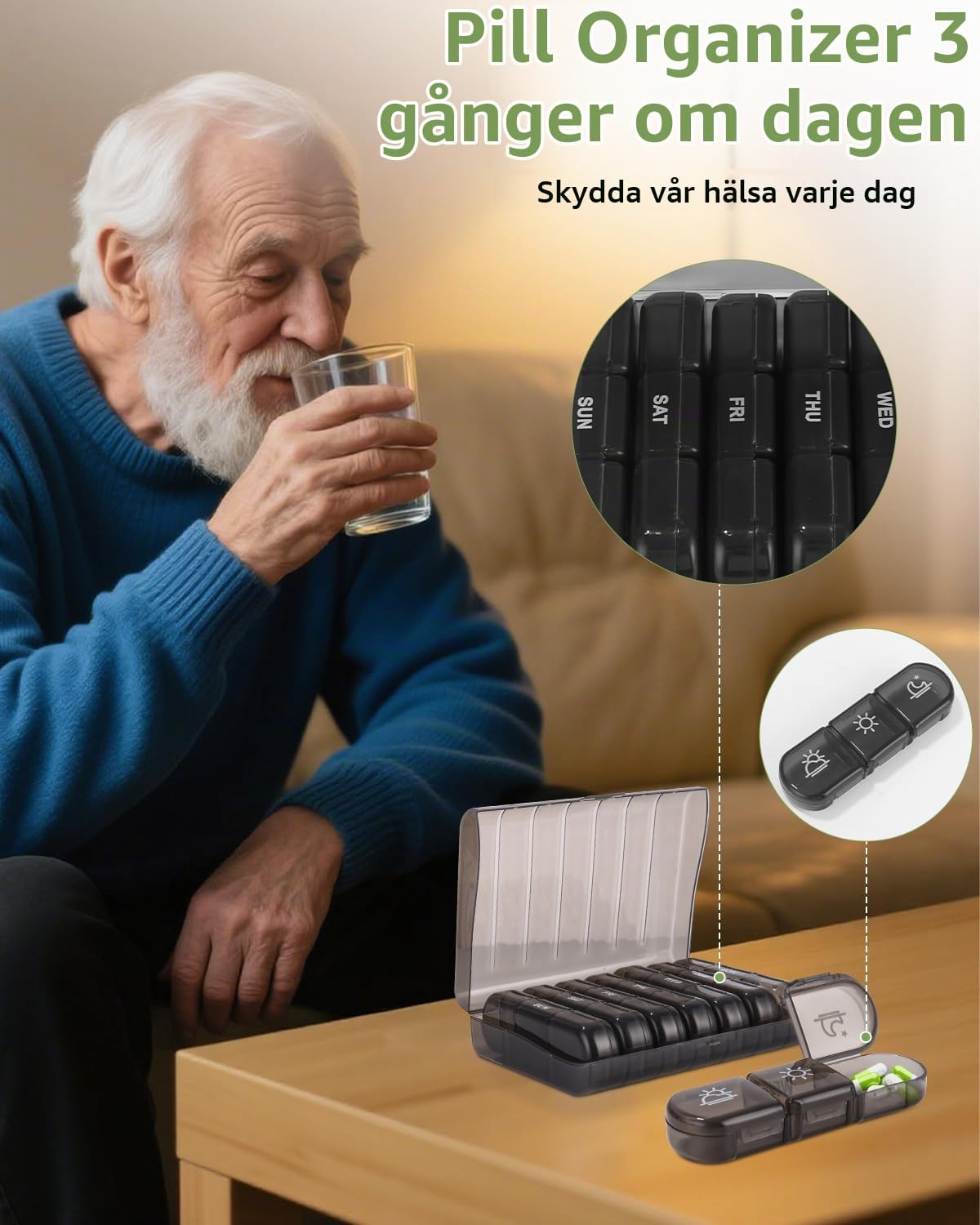 Thumbnail 5 de Ixydor veckodosett för 7 dagar, 3 fack per dag, svart polypropen, 2-pack