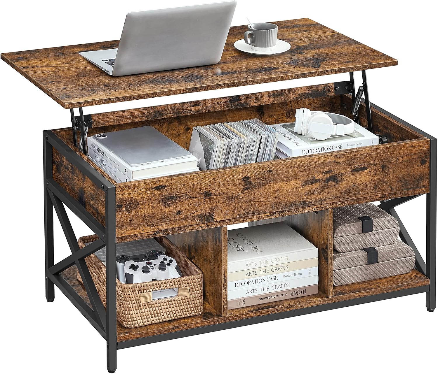 VASAGLE LCT202B01 Lift-Top Coffee Table with Steel Frame and Hidden Storage
