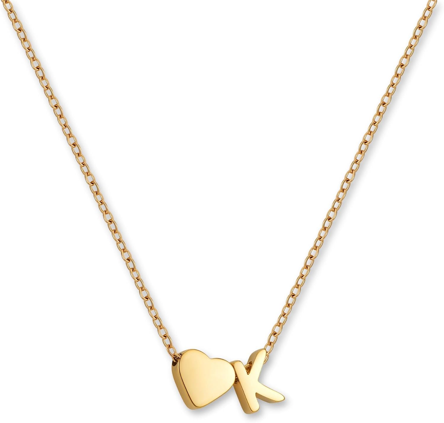 Detalle de GD GOOD.designs EST. 2015 Collier avec lettre et pendentif cœur – acier inox 316L plaqué or 18K, réglable 42–47 cm