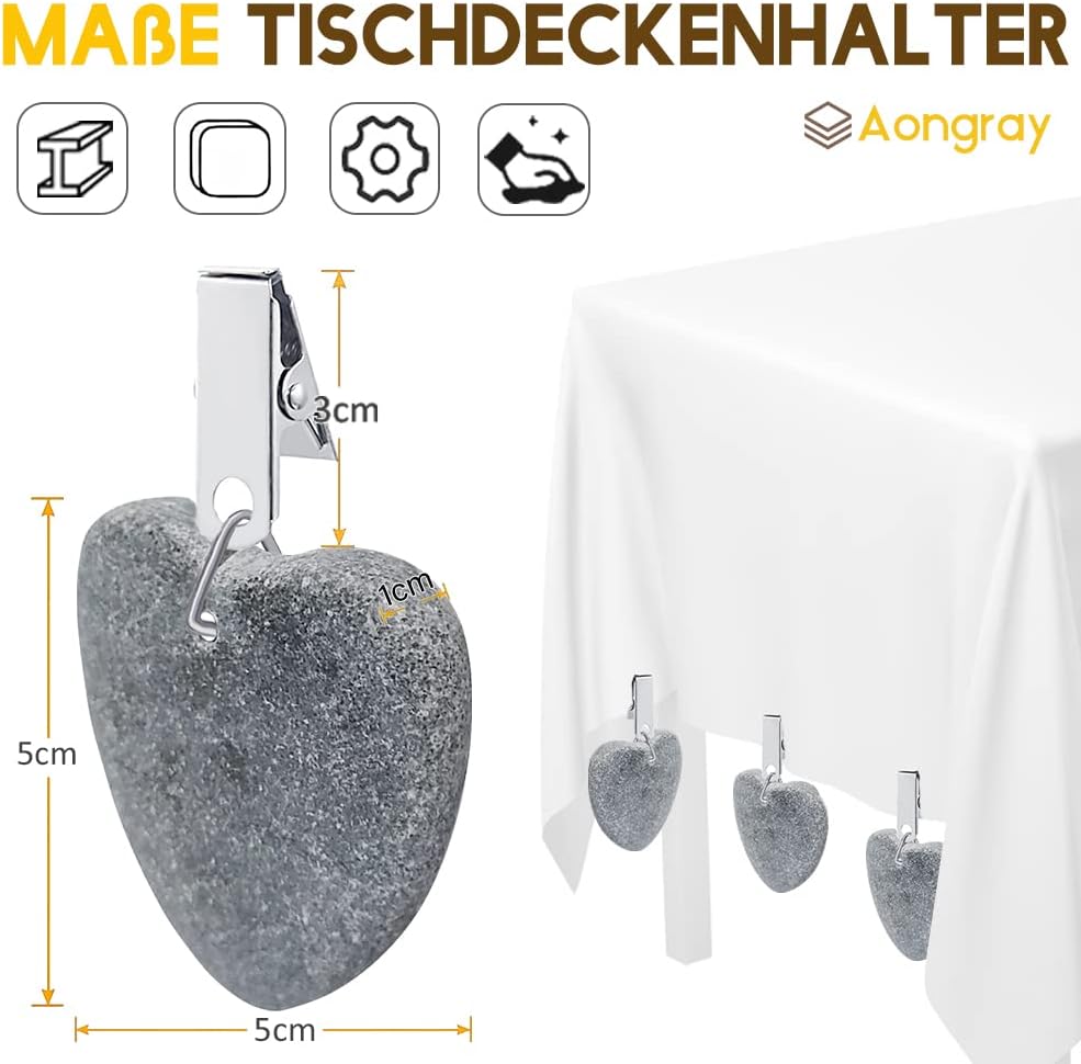 Detalle de Aongray Herzmuster Tischdeckenbeschwerer Set Stein – 4 Stück, natur marbler Stein, Edelstahl-Klemmen
