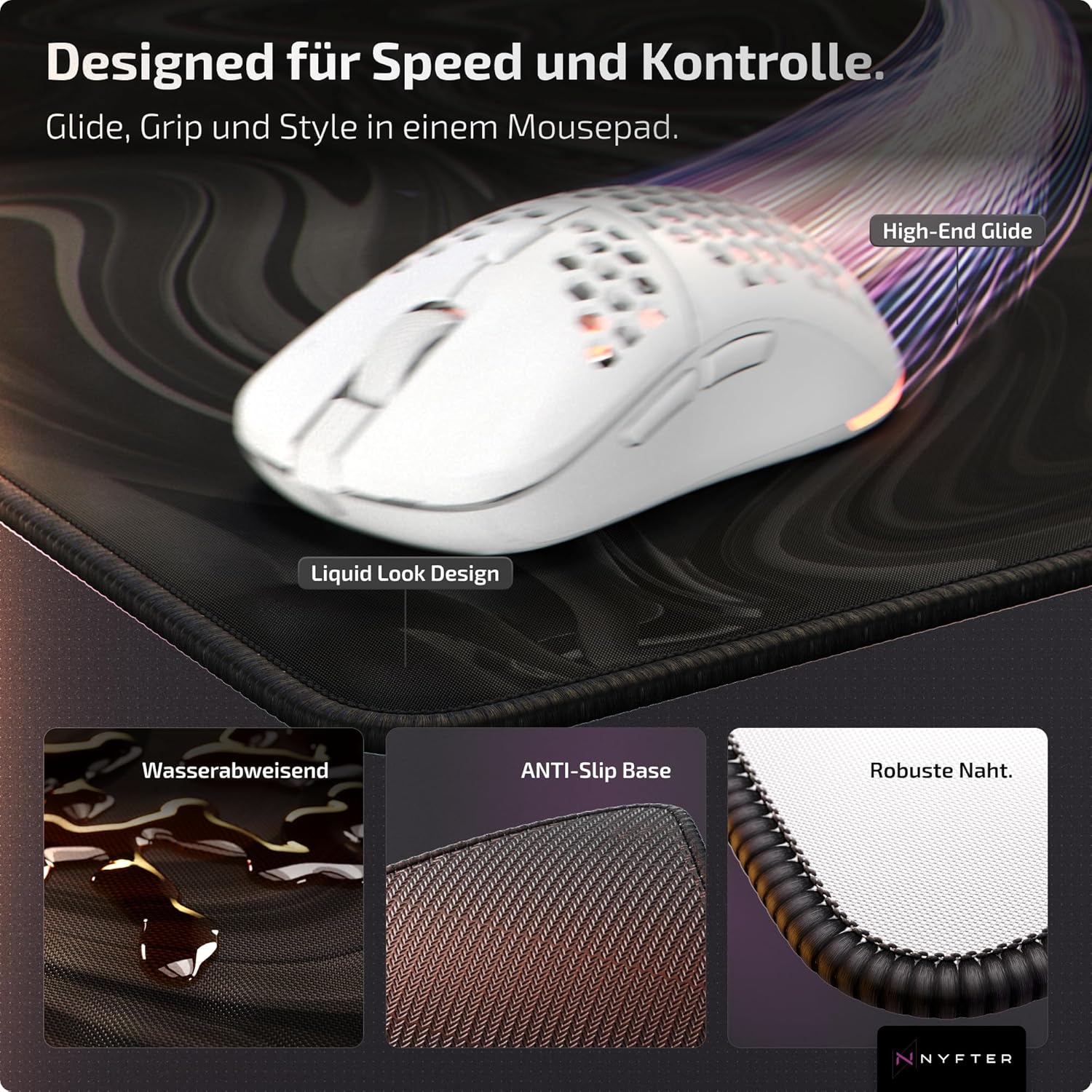 Thumbnail 3 de Nyfter XXL Gaming-Mauspad Liquid Design 900 x 500 mm (XXL, Liquid Design, vernähte Kanten)