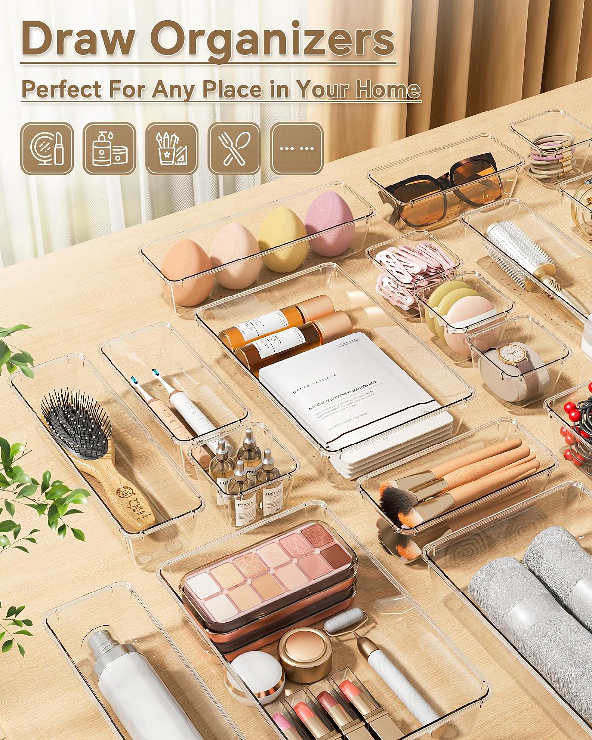 Thumbnail 5 de KEMETHY H25-Clear 25-Piece Clear Plastic Drawer Organizer Set, 4 Sizes