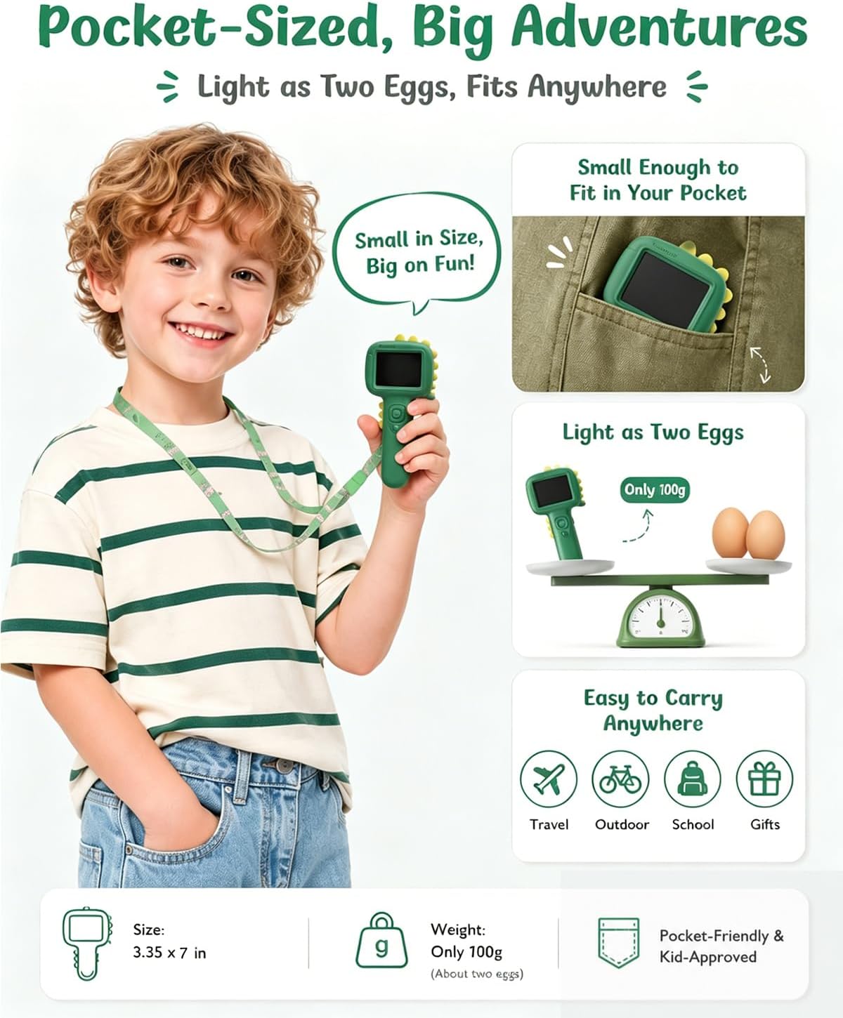Detalle de Microscope Camera for Kids: 2-in-1 Handheld Pocket Microscope with 2.4" Screen and Autofocus (Green)